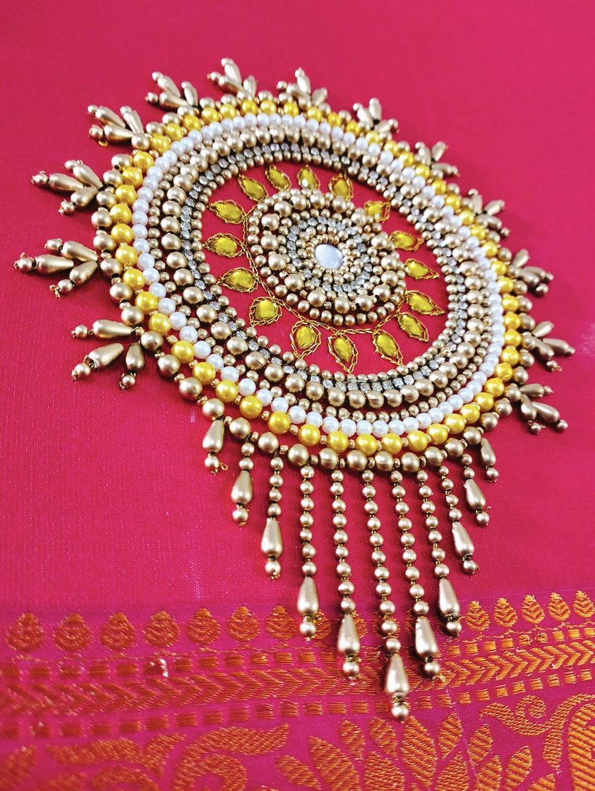 Buy K3 ZONE Handmade Twigs And Leaves Designed Unstitched Embroidery Aari  Work Blouse Material | Sugar Beads | Stone & Thread Worked Shining Silk  Cotton (Pink) at Amazon.in