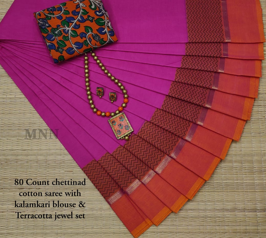 Buy Jill Cotton Sarees Women's Handloom Chettinad Cotton Sarees With  Running Blouse Stripes Pallu and Zari Border- Purple Online at Best Prices  in India - JioMart.